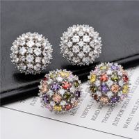 1 Pair Simple Style Shiny Ball Plating Inlay Copper Zircon White Gold Plated Ear Studs main image 1