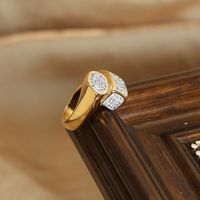 Casual Elegant Simple Style Solid Color Titanium Steel Asymmetrical Plating Inlay Artificial Diamond 18k Gold Plated Rings main image 6