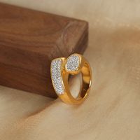Casual Elegant Simple Style Solid Color Titanium Steel Asymmetrical Plating Inlay Artificial Diamond 18k Gold Plated Rings main image 8