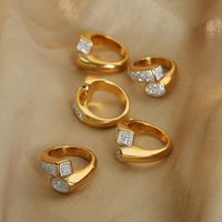 Casual Elegant Simple Style Solid Color Titanium Steel Asymmetrical Plating Inlay Artificial Diamond 18k Gold Plated Rings main image 3