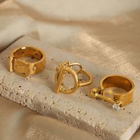 Casual Elegant Simple Style Solid Color Titanium Steel Plating Inlay Zircon 18k Gold Plated Rings main image 1