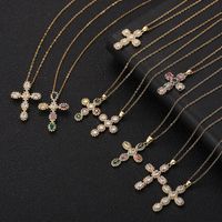 Classic Style Geometric Cross Copper Inlay Zircon Pendant Necklace main image 2