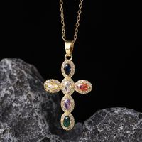 Classic Style Geometric Cross Copper Inlay Zircon Pendant Necklace main image 3