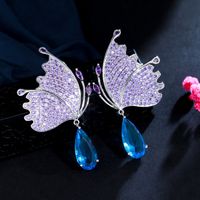 1 Paar Lässig Hochzeit Romantisch Schmetterling Überzug Inlay Kupfer Zirkon Überzogen Mit Rhodium Versilbert Tropfenohrringe sku image 1
