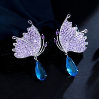 1 Pair Casual Wedding Romantic Butterfly Plating Inlay Copper Zircon Rhodium Plated Silver Plated Drop Earrings main image 4