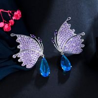 1 Paire Décontractée Mariage Romantique Papillon Placage Incruster Le Cuivre Zircon Plaqué Rhodium Plaqué Argent Boucles D'oreilles main image 5