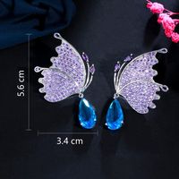 1 Paire Décontractée Mariage Romantique Papillon Placage Incruster Le Cuivre Zircon Plaqué Rhodium Plaqué Argent Boucles D'oreilles main image 2