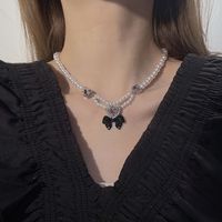 Sweet Heart Shape Bow Knot Artificial Pearl Beaded Rhinestones Women's Necklace sku image 1