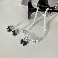 Sweet Heart Shape Bow Knot Artificial Pearl Beaded Rhinestones Women's Necklace main image 4