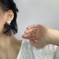 1 Pair Sweet Heart Shape Bow Knot Cloth Artificial Pearls Women's Drop Earrings main image 3