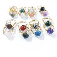 Ethnic Style Round Agate Inlay Zircon Open Ring 1 Piece main image 5