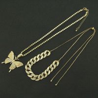 1 Piece Hip-hop Butterfly Alloy Inlay Artificial Diamond Women's Layered Necklaces main image 4
