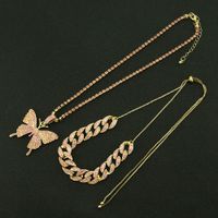 1 Piece Hip-hop Butterfly Alloy Inlay Artificial Diamond Women's Layered Necklaces main image 5