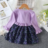 Fashion Solid Color Flower Printing Cotton Girls Clothing Sets main image 5