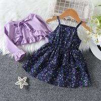 Fashion Solid Color Flower Printing Cotton Girls Clothing Sets main image 4