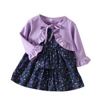 Fashion Solid Color Flower Printing Cotton Girls Clothing Sets sku image 1