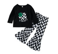 Fashion Plaid Flower Printing Cotton Polyester Girls Clothing Sets main image 3