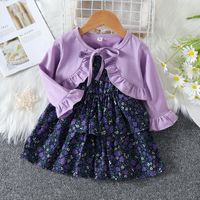 Fashion Solid Color Flower Printing Cotton Girls Clothing Sets main image 1