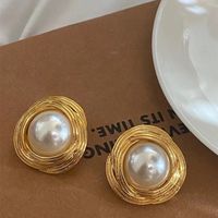 1 Pair Retro Round Imitation Pearl Inlay Pearl Women's Earrings main image 1