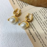 1 Pair Simple Style Solid Color Imitation Pearl Plating Gold Plated Women's Earrings main image 5
