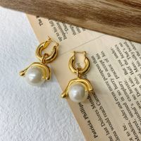 1 Pair Simple Style Solid Color Imitation Pearl Plating Gold Plated Women's Earrings main image 4