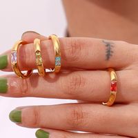 Fashion Rectangle Stainless Steel Plating Birthstone Zircon Rings main image 7