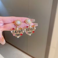 Fashion Heart Shape Copper Plating Artificial Pearls Rhinestones Drop Earrings 1 Pair main image 5
