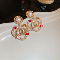 Fashion Heart Shape Copper Plating Artificial Pearls Rhinestones Drop Earrings 1 Pair main image 1