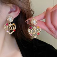 Fashion Heart Shape Copper Plating Artificial Pearls Rhinestones Drop Earrings 1 Pair main image 2