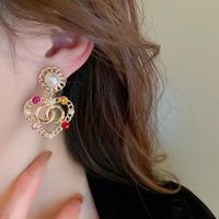 Fashion Heart Shape Copper Plating Artificial Pearls Rhinestones Drop Earrings 1 Pair main image 3