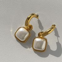 1 Pair Fashion Square Alloy Inlay Pearl Women's Earrings sku image 1