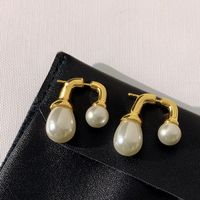 1 Pair Fashion Water Droplets Artificial Pearl Alloy Plating Women's Ear Studs sku image 1