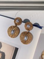 1 Pair Retro Geometric Alloy Plating Inlay Artificial Pearls Women's Drop Earrings main image 2
