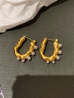 Retro U Shape Brass Pearl Plating Hoop Earrings 1 Pair main image 1