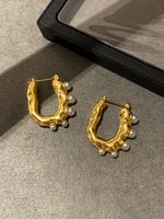 Retro U Shape Brass Pearl Plating Hoop Earrings 1 Pair main image 5