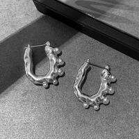 Retro U-form Messing Perle Überzug Reif Ohrringe 1 Paar sku image 2