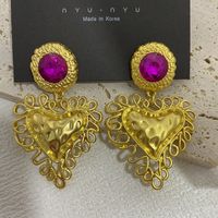 1 Pair Fashion Heart Shape Alloy Plating Rhinestones Women's Drop Earrings main image 4