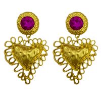 1 Pair Fashion Heart Shape Alloy Plating Rhinestones Women's Drop Earrings sku image 1