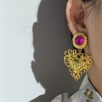 1 Pair Fashion Heart Shape Alloy Plating Rhinestones Women's Drop Earrings main image 3
