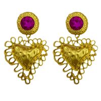 1 Pair Fashion Heart Shape Alloy Plating Rhinestones Women's Drop Earrings main image 2