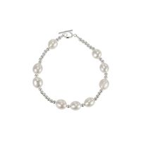 Fashion Oval Silver Beaded Pearl Plating Bracelets 1 Piece main image 2