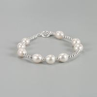 Fashion Oval Silver Beaded Pearl Plating Bracelets 1 Piece main image 3