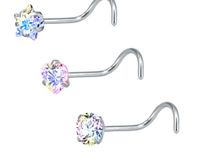 Fashion Round Star Heart Shape Stainless Steel Inlay Zircon Nose Studs 3 Pieces main image 1