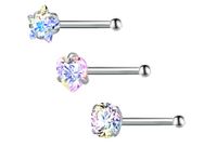 Fashion Round Star Heart Shape Stainless Steel Inlay Zircon Nose Studs 3 Pieces sku image 1