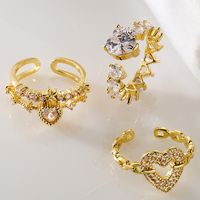 Fashion Heart Shape Copper Plating Zircon Open Ring main image 5