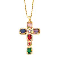 Hip-hop Cross Copper Plating Zircon Pendant Necklace 1 Piece main image 9