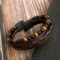 Casual Vacation Round Pu Leather Alloy Natural Stone Beaded Handmade Men's Bracelets main image 4