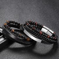 1 Piece Fashion Round Pu Leather Alloy Beaded Layered Patchwork Men's Bracelets main image 4