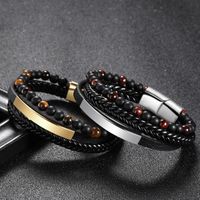 1 Pièce Mode Rond Faux Cuir Alliage Perlé Couches Patchwork Hommes Bracelets main image 6