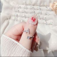 Fashion Letter Silver Inlay Zircon Open Ring 1 Piece main image 4